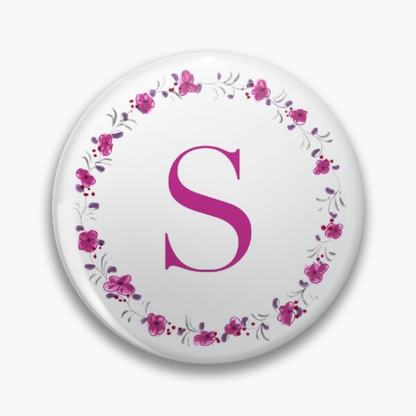 Item preview, Letter S monogram with fuchsia colored flowers and leaves designed and sold by Createlikeamom.