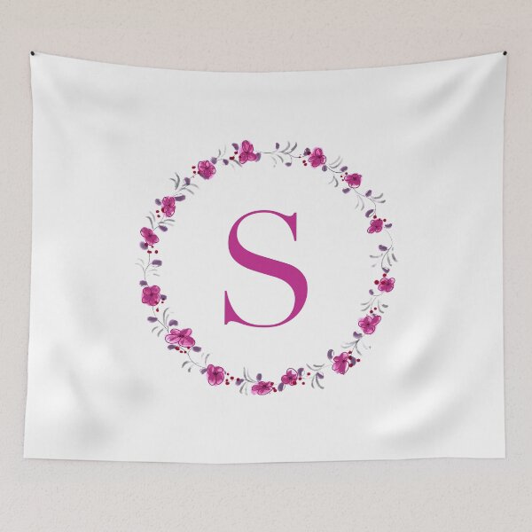 Item preview, Letter S monogram with fuchsia colored flowers and leaves designed and sold by Createlikeamom.