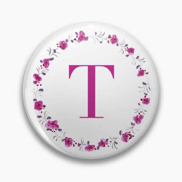 Item preview, Letter T monogram with fuchsia colored flowers and leaves designed and sold by Createlikeamom.