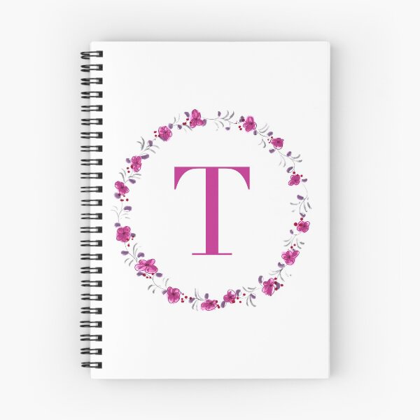 Item preview, Letter T monogram with fuchsia colored flowers and leaves designed and sold by Createlikeamom.