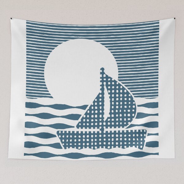 Item preview, Sea Scene Woodblock Print (Blue) designed and sold by STUDIO-72.