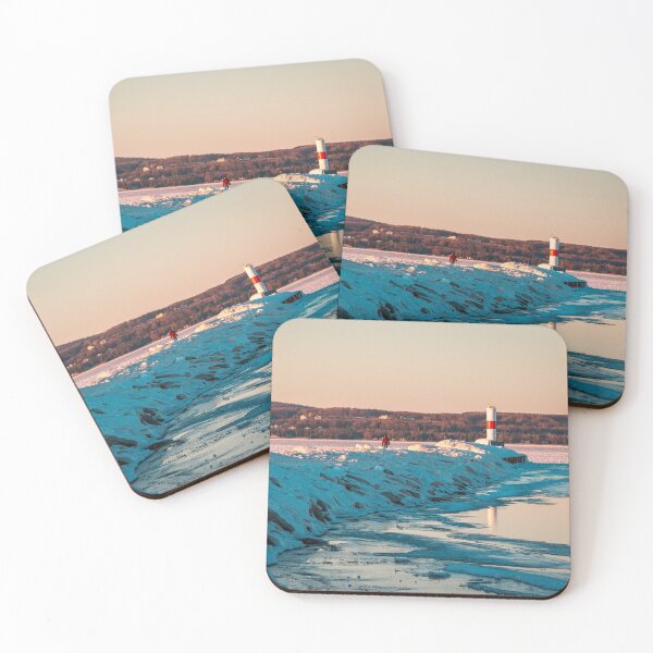 Item preview, Lone visitor to the frozen lighthouse in Petoskey Michigan designed and sold by Michael Deemer.