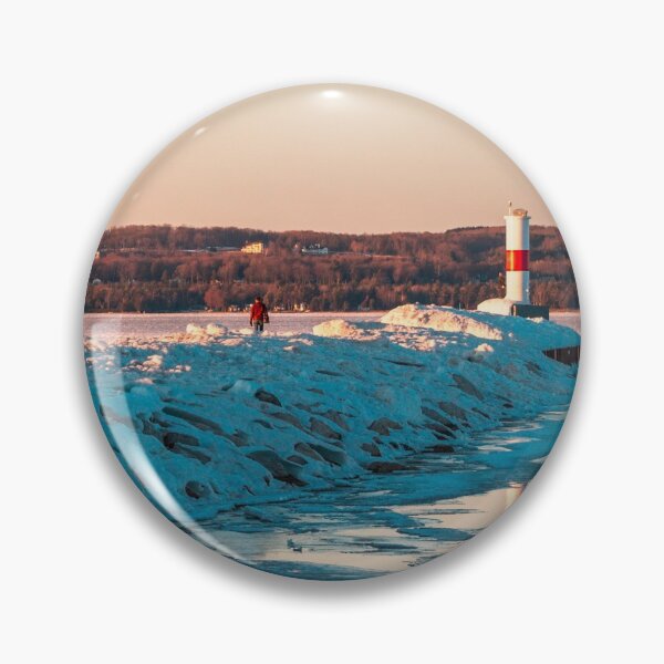 Item preview, Lone visitor to the frozen lighthouse in Petoskey Michigan designed and sold by Michael Deemer.