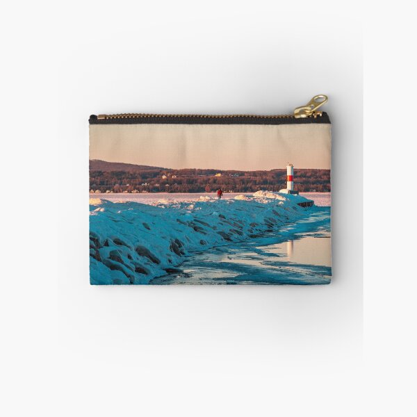 Item preview, Lone visitor to the frozen lighthouse in Petoskey Michigan designed and sold by Michael Deemer.