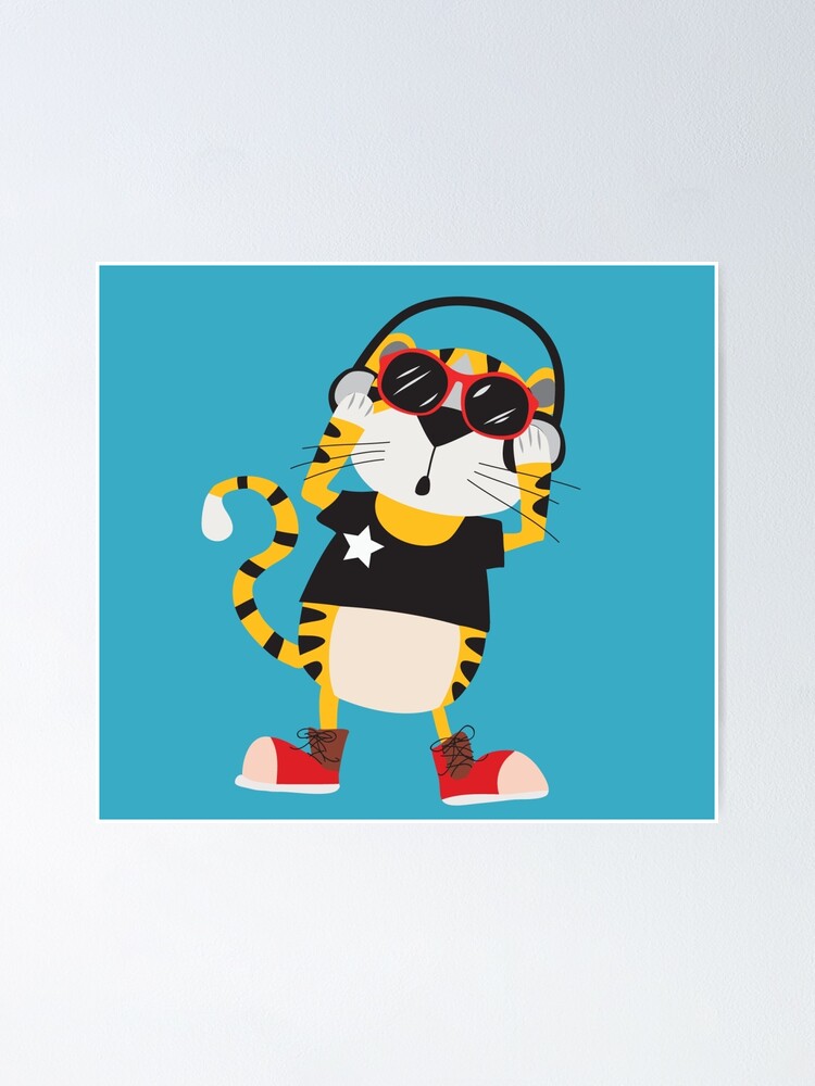 Karikatur Tiere Tiger Der Musik Hort Poster Von Peacockcards Redbubble