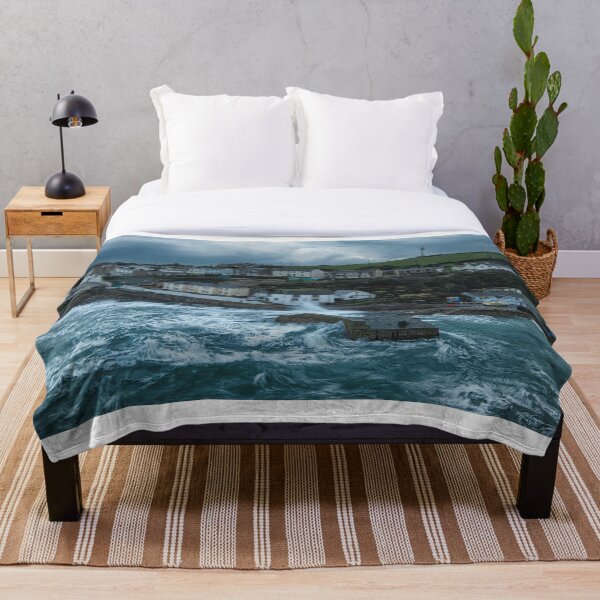 Item preview, Porthleven harbour storm from the cliffs designed and sold by kathleenjean.