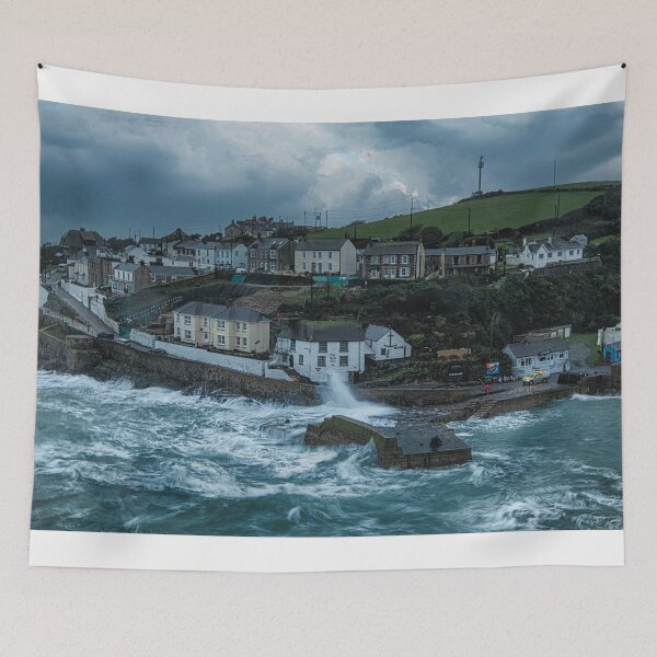 Item preview, Porthleven harbour storm from the cliffs designed and sold by kathleenjean.