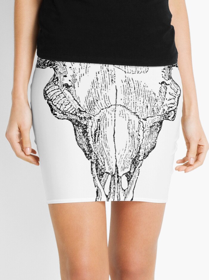 Vintage European Bison Skull Illustration Retro Black and White