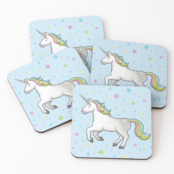Item preview, Unicorns and Stars - Light Blue and Rainbow scatter pattern designed and sold by HazelFisher.