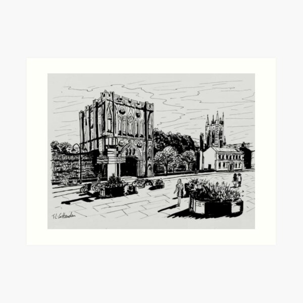 Bury St Edmunds Abbey Gate Ink Sketch Art Print