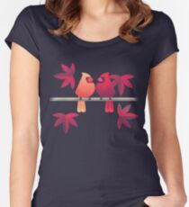 Northern cardinals on a Japanese maple tree Women's Fitted Scoop T-Shirt