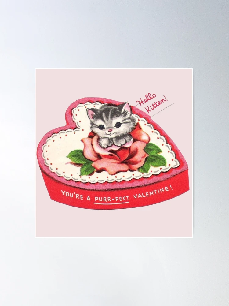 Let’s cuddle Shoe and Kitten Vintage Valentine’s Day Card | Poster