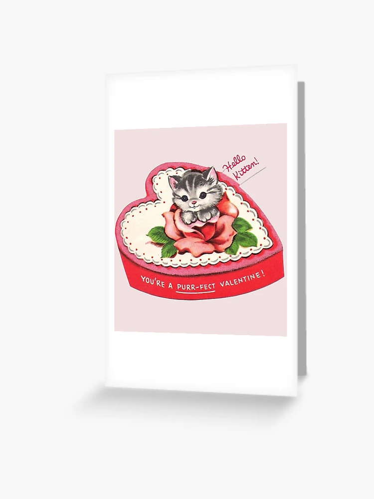 Red Heart Kitten Vintage Valentine's Day Card Greeting Card for Sale by  Bellathewilde