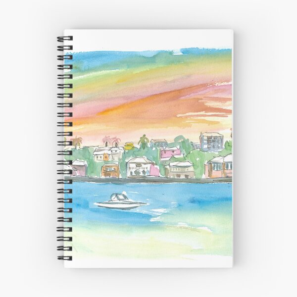 Item preview, Bermuda Shoreline with Houses Palms and Boat designed and sold by artshop77.