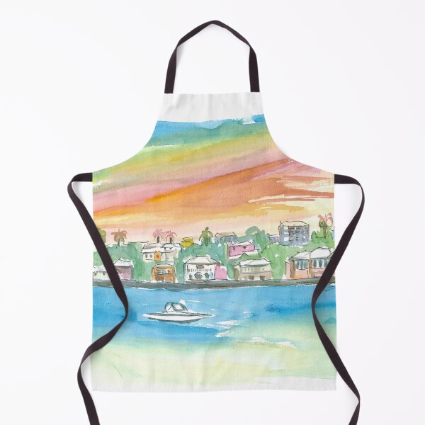 Item preview, Bermuda Shoreline with Houses Palms and Boat designed and sold by artshop77.