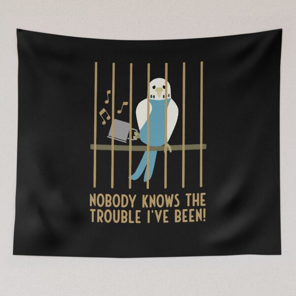 Item preview, Innocent budgie behind bars, turquoise designed and sold by Cevetan.