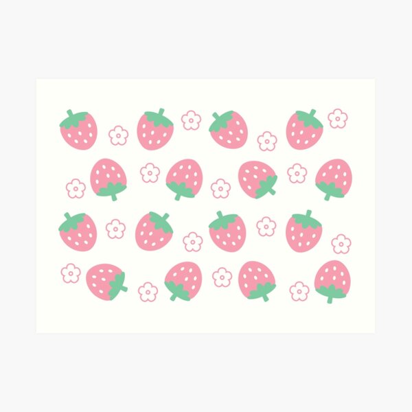 Pastel Strawberries and Flowers Cute Kawaii Mint Wrapping Paper, Zazzle