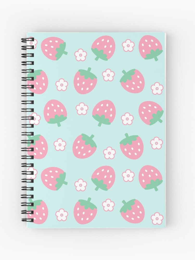 Strawberries Pink Flowers Dots Kawaii Cute Pastel Spiral Notebook for Sale  by candymoondesign