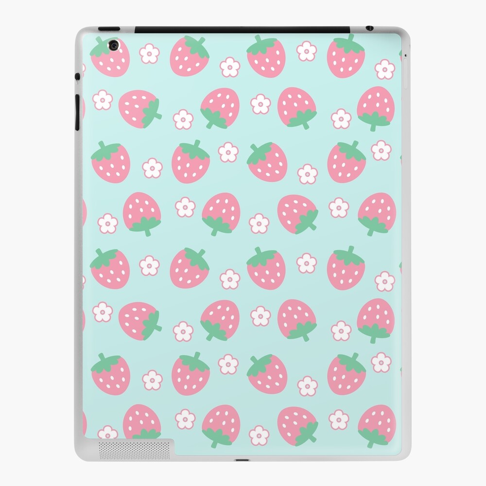 Pastel Strawberries and Flowers Cute Kawaii Mint Wrapping Paper, Zazzle