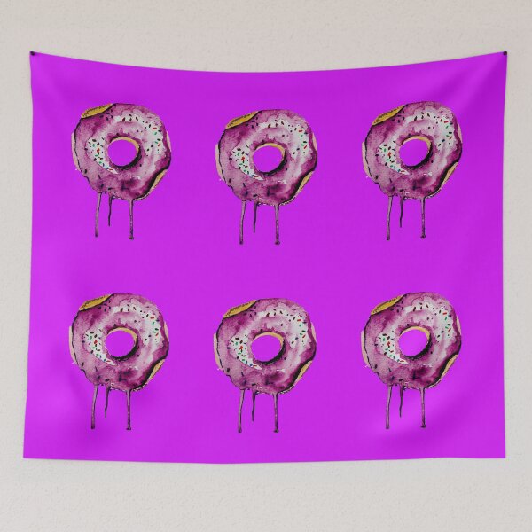 Aperçu de l'œuvre Donut Dripping Magenta pop art sur fond violet choquant créée et vendue par Thecolorschemer.