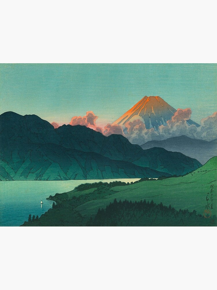 Disover A Nocturnal Fuji, Lake Ashino  by Kawase Hasui Vintage Japanese Woodblock Print East Asian Cultural Art Premium Matte Vertical Poster