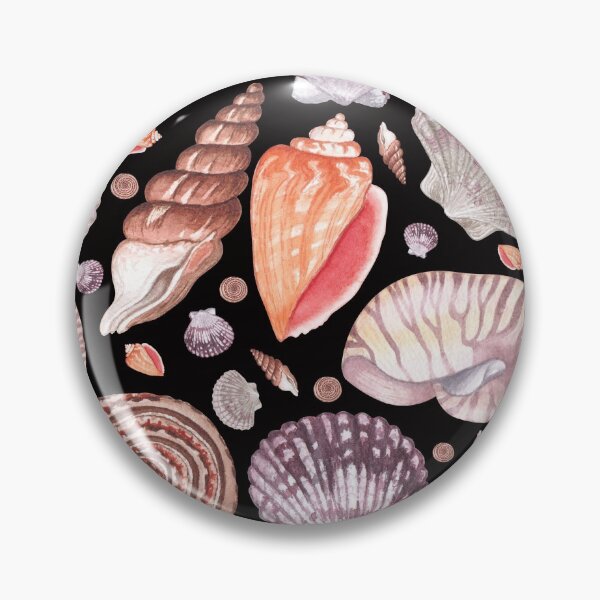 Item preview, pastel colors seashells seamless pattern on the black background.  seashells illustrations in warm colors. designed and sold by linagaiaart.