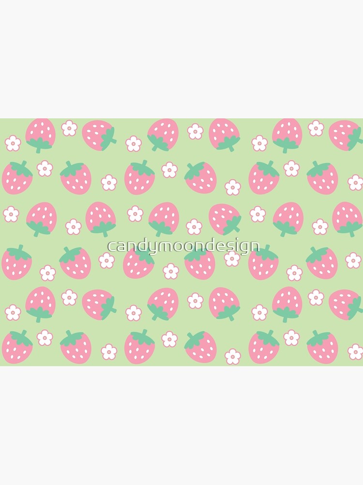 Pastel Strawberries and Flowers Cute Kawaii Mint Wrapping Paper, Zazzle