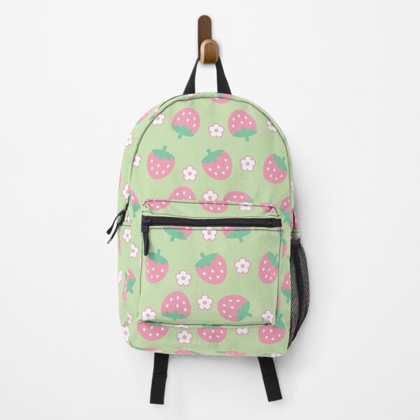 Vista previa del artículo con la obra «Fresas Flores Rosa Verde Kawaii Lindo Pastel Estética», diseñado y vendido por candymoondesign.