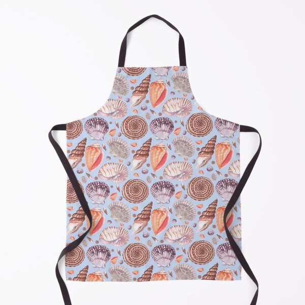 Item preview, seashell illustrations in warm color on the blue background designed and sold by linagaiaart.