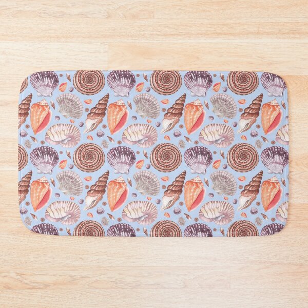 Item preview, seashell illustrations in warm color on the blue background designed and sold by linagaiaart.