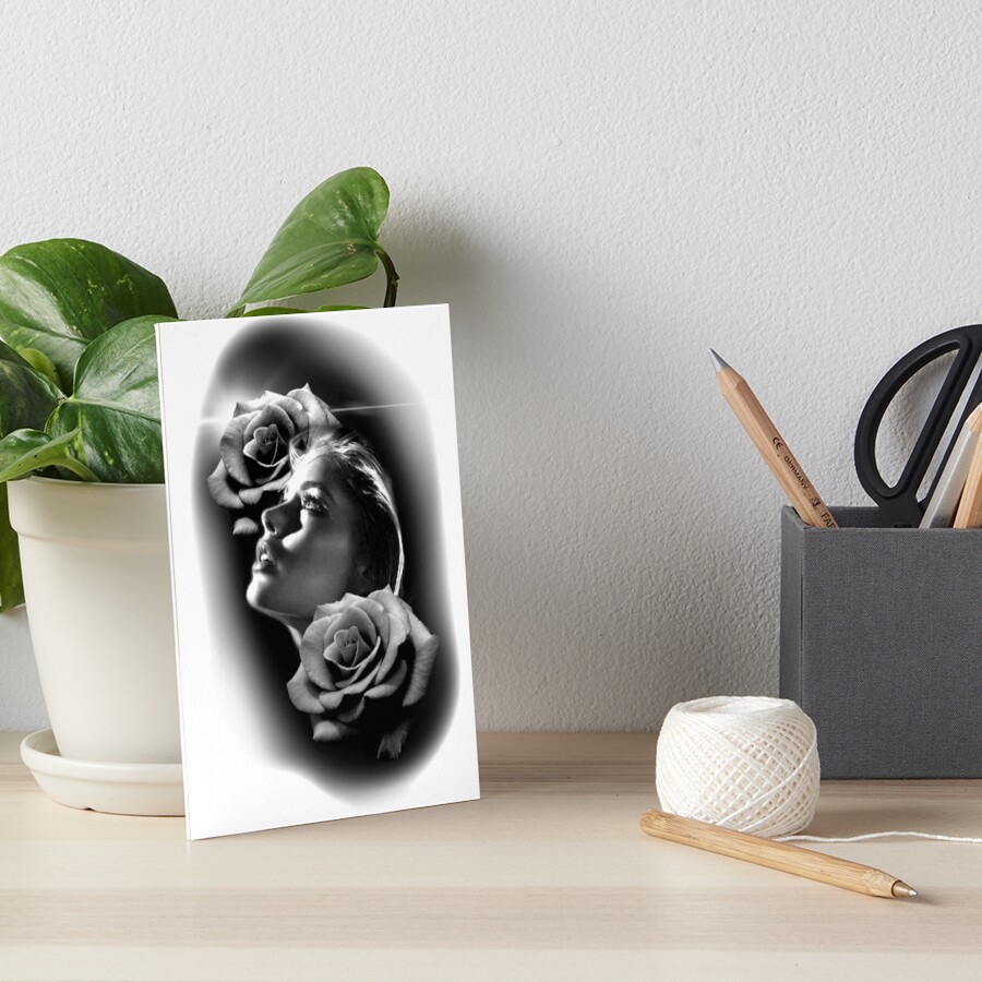 woman and roses tattoo stencil art board print by inkmanclothing redbubble