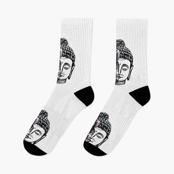 Item preview, Gautama Buddha With Half Purple Lotus Flower Black and White Ralice Yoga designed and sold by raliceyoga.