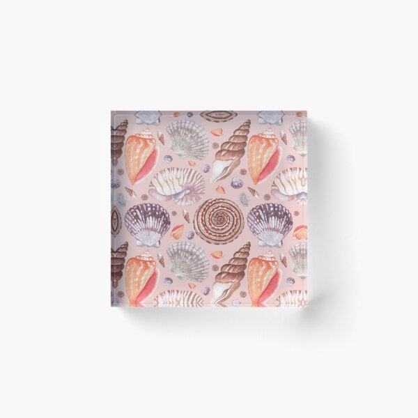 Item preview, seashell illustrations in warm colors seamless pattern on the peach background designed and sold by linagaiaart.