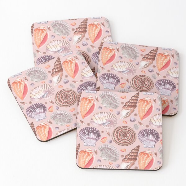 Item preview, seashell illustrations in warm colors seamless pattern on the peach background designed and sold by linagaiaart.