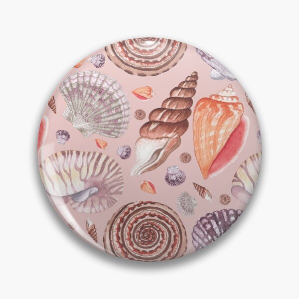 Item preview, seashell illustrations in warm colors seamless pattern on the peach background designed and sold by linagaiaart.
