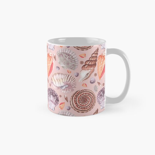 Item preview, seashell illustrations in warm colors seamless pattern on the peach background designed and sold by linagaiaart.