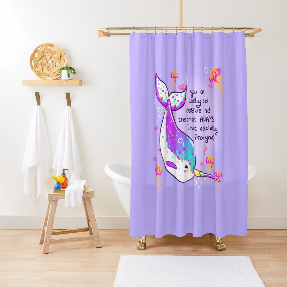 "You are Lovely" Rainbow Horned Narwhal Shower Curtain