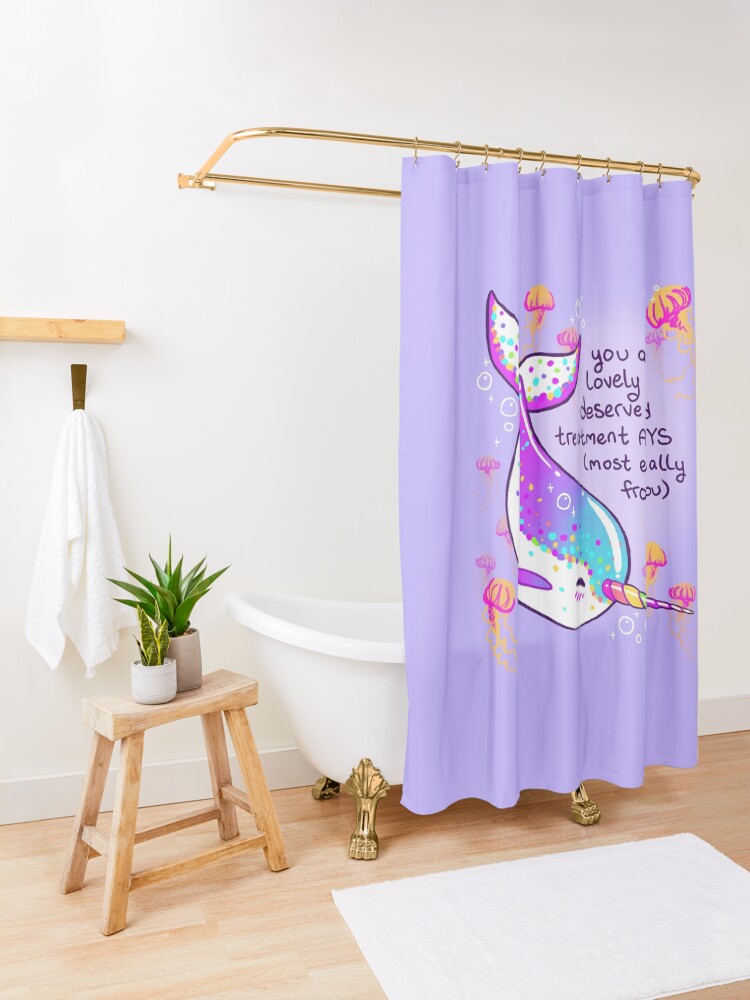 Alternate view of "You are Lovely" Rainbow Horned Narwhal Shower Curtain