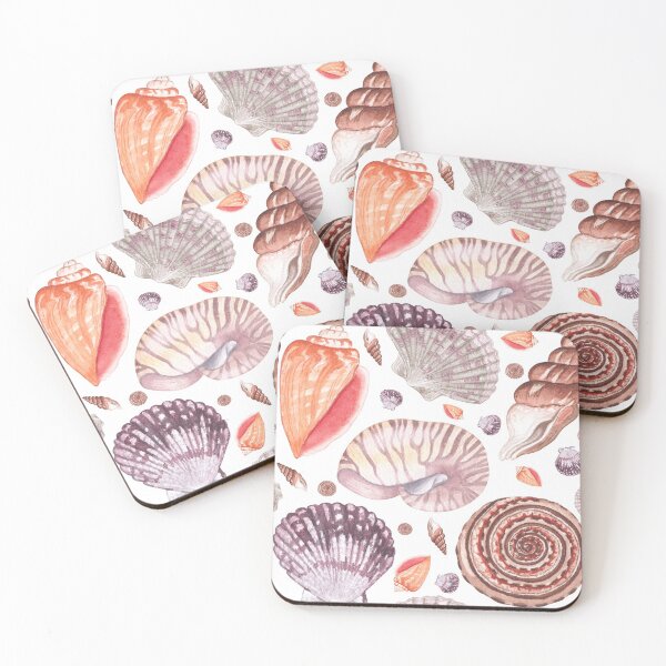Item preview, seashell illustrations in warm colors seamless pattern. designed and sold by linagaiaart.