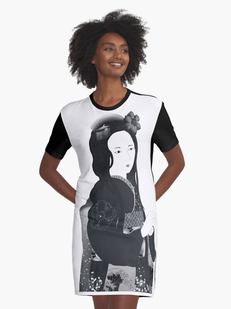 Geisha in black and white" Graphic T-Shirt Dress Sale by TheOuterSystem | Redbubble