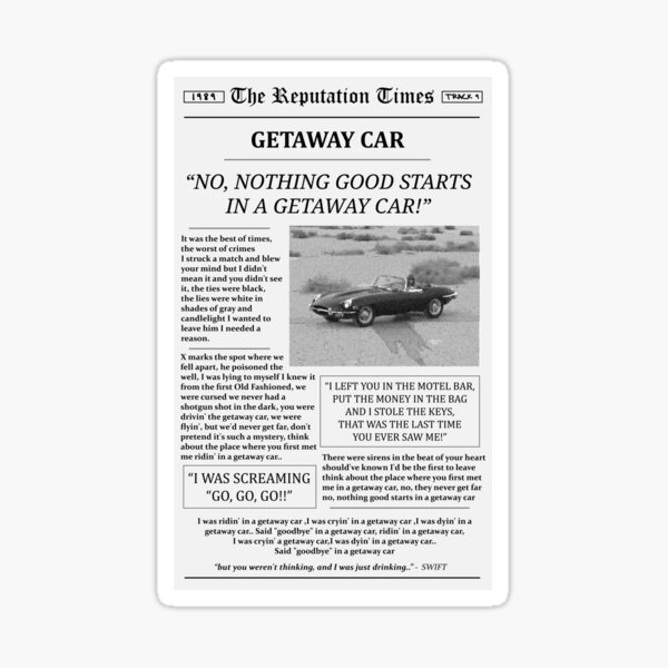 Getaway Car Newspaper Sticker