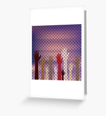 Hands Behind a Wire Fence Greeting Card