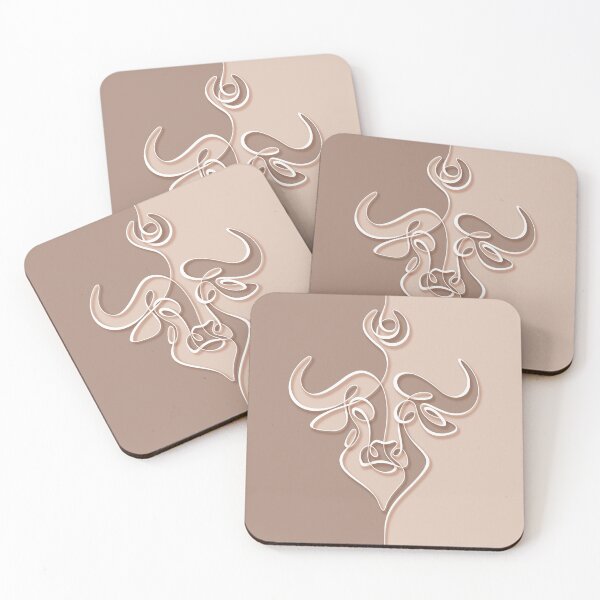 Item preview, Minimalistic Continuous Line Bull Portrait with 3d effect (dusty rose and tan colorblock) designed and sold by lissantee.