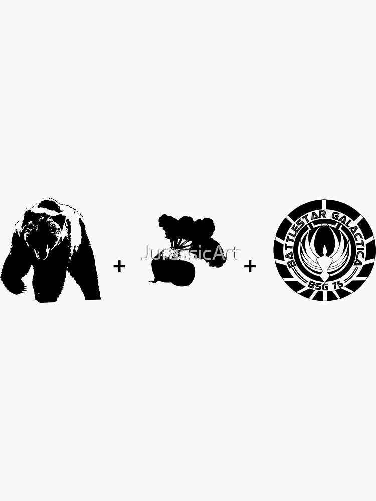 "Bears + Beets + Battlestar Galactica (Black on White)" Sticker by