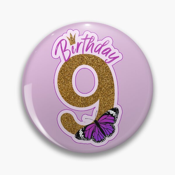 Artikelvorschau, Rosa und goldener Glitzerschmetterlingsgeburtstag 9 Jahre entworfen und verkauft von Between Clouds.