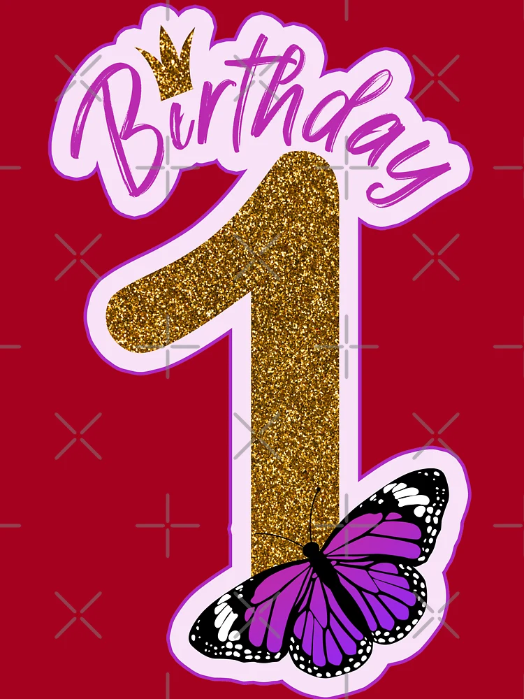 Pink and golden glitter butterfly birthday 1 year Photographic Print for  Sale by Between-clouds