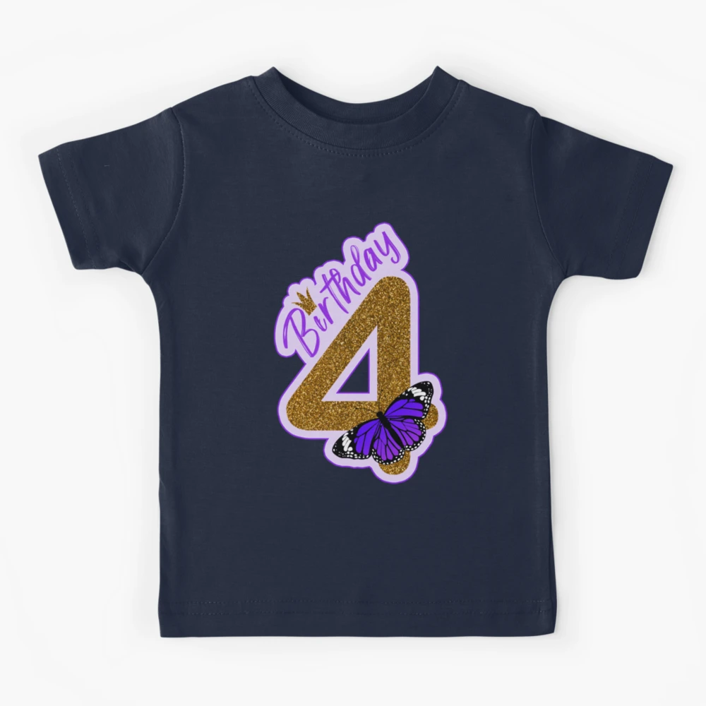 Purple and golden glitter butterfly birthday 4 years Kids T-Shirt for Sale  by Between-clouds