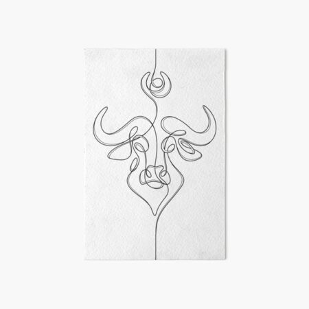 Minimalistic Continuous Line Bull Portrait (black line on white background) Art Board Print