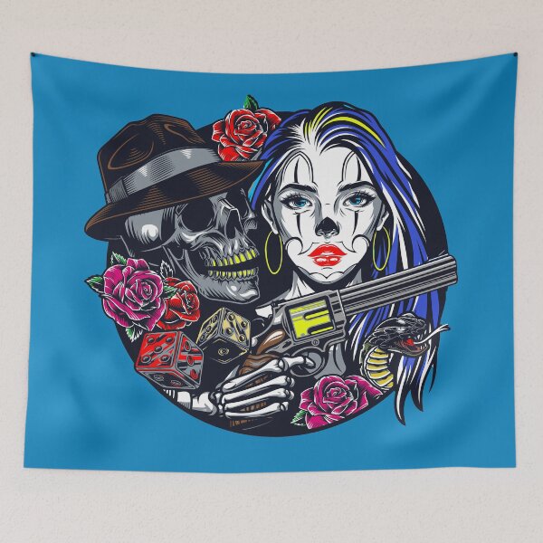 Item preview, colorful skull and young girl   designed and sold by smoky3334.