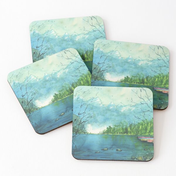 Item preview, Boats and Mountains Landscape Painting designed and sold by darrenyeoart.